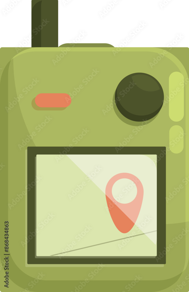 Poster green gps navigator showing location pin on screen, device for determining route and position