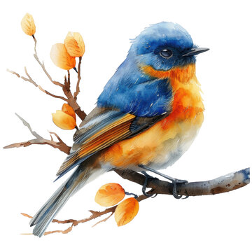 recommend clip art: Watercolor bird on twig clip art element illustration