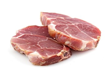Ham Steaks. Two Raw Smoked Horseshoe Gammon Steaks Isolated on White Background