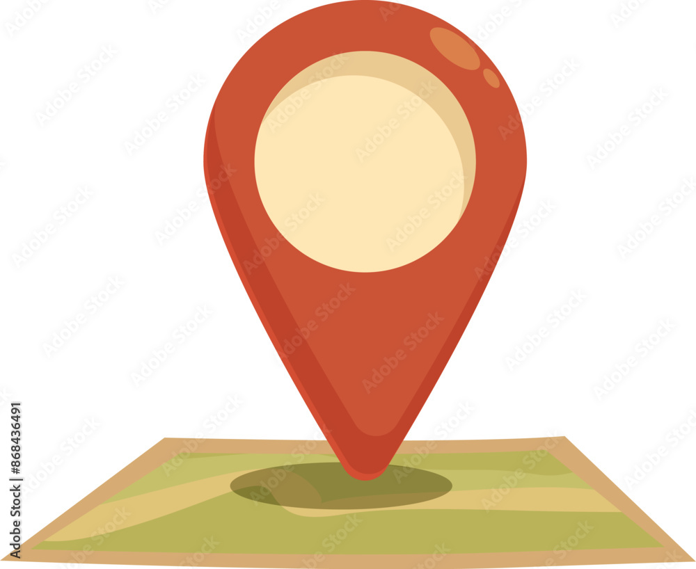 Poster red map pin pointing a specific place on a map, for indicating locations and destinations