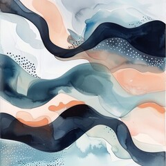 Obraz premium Calming Zen Nordic Scandinavian Bohemian Abstract Minimalistic Geometric Watercolor Pattern Art in Muted Pantone Tones for Modern Decor