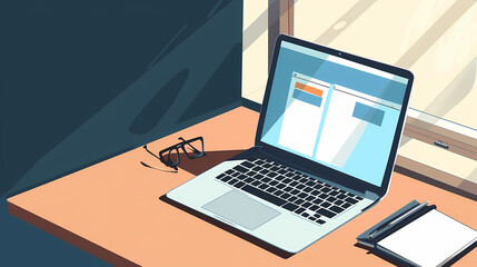 Fototapeta premium Laptop position in business analysis perspective, space for text, vector illustration