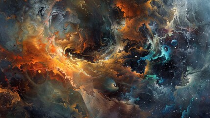 A captivating cosmic scene showcasing a myriad of colors with an explosion-like effect, revealing the intricate beauty and vastness of a nebula, floating in the expanse of space.