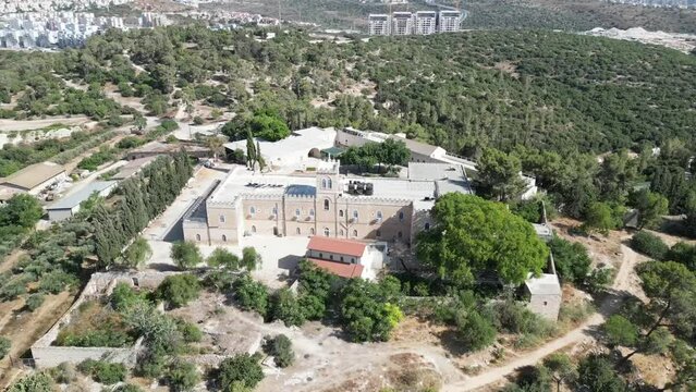 Aerial video over Bet Jamal Monastery Israel