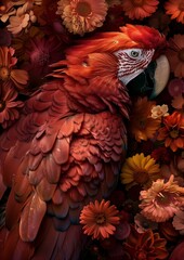 Fototapeta premium A parrot surrounded by a sea of ​​​​tiny flowers. 8k