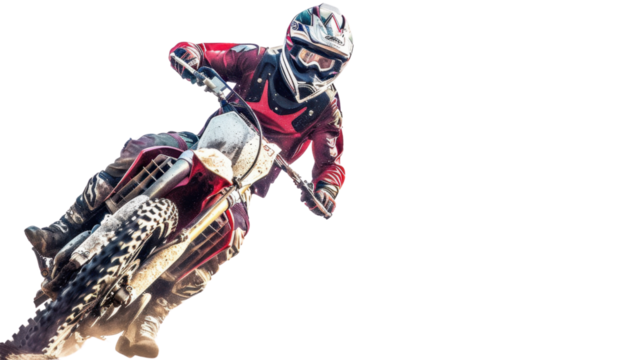 A man riding motocross motorcycle motocross vehicle helmet on transparent background