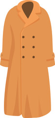 Long orange coat hanging on white background, perfect for staying warm in winter