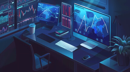 Naklejka premium Online trading on stock exchange at home isometric vector image