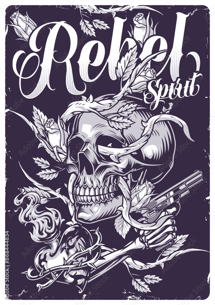 Sticker Rebel spirit monochrome vintage poster