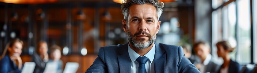 Businessman with a leadership role A businessman demonstrating leadership during a team meeting