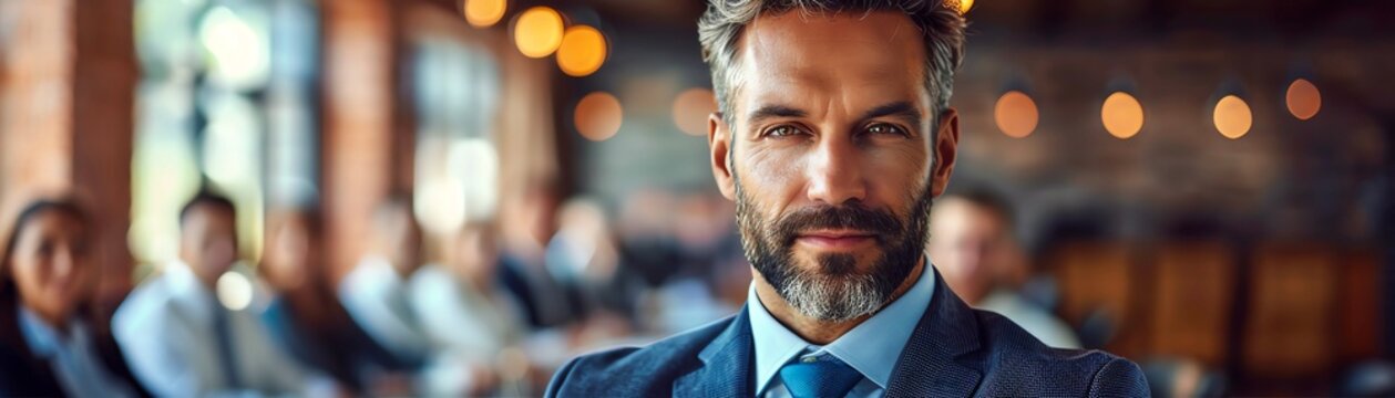 Businessman with a leadership role A businessman demonstrating leadership during a team meeting