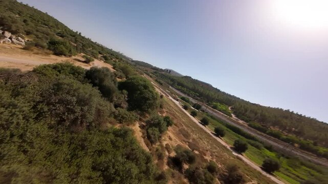 Aerial video over a nature area near Bet Jamal Monastery Israel
