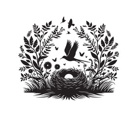 NatureNest Illustrations vector art graphic resources silhouette vector style, white background