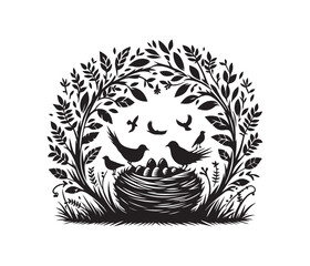 NatureNest Illustrations vector art graphic resources silhouette vector style, white background