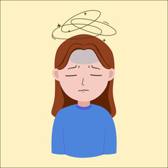 Girl stress and headache, sick symptoms 