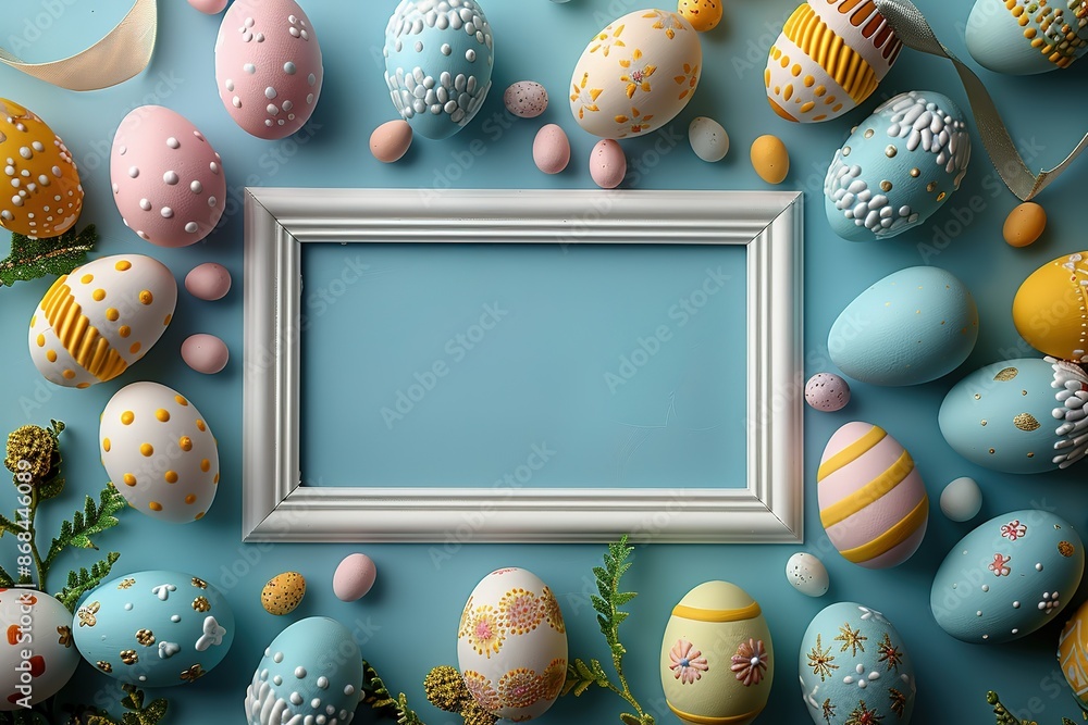 Poster a frame with a bunch of colorful eggs surrounding it