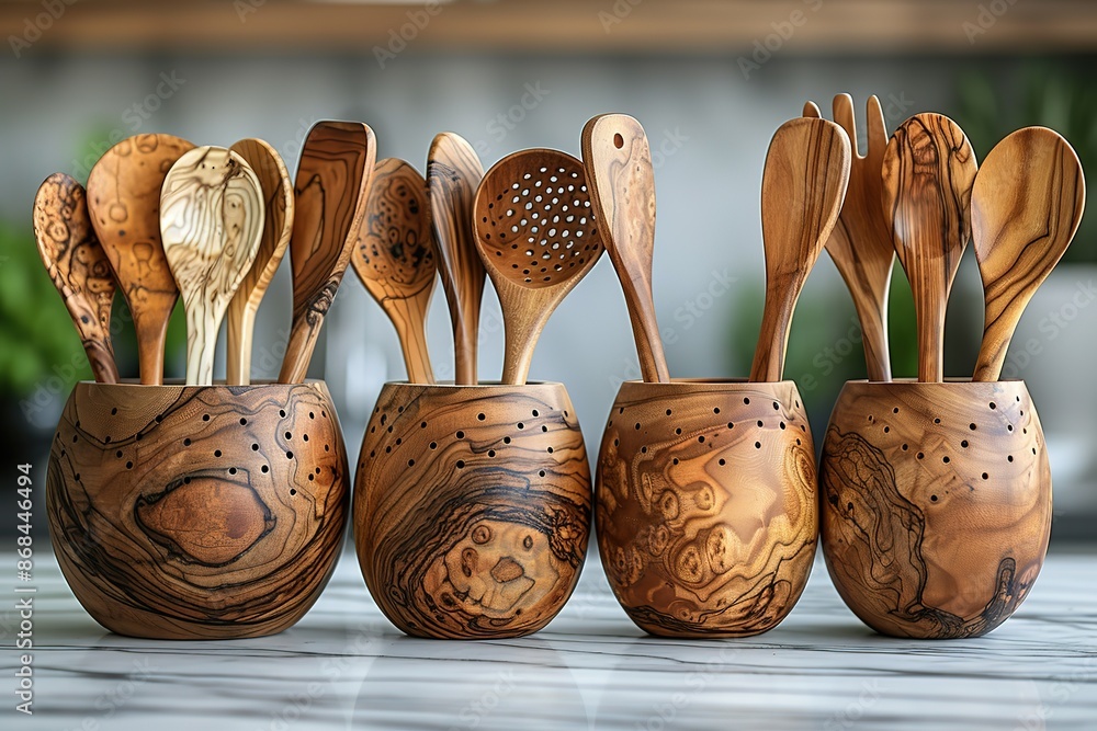 Poster a row of wooden spoons and spatulas are displayed in a row