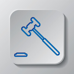 Judge gavel simple icon vector. Flat design. Paper cut design. Cutted blue symbol with shadow. Gray badge button, gray background