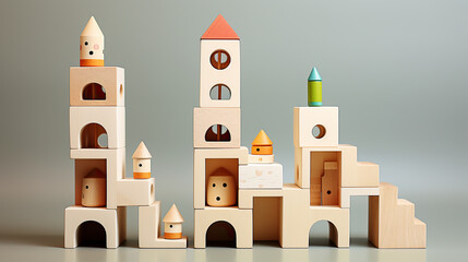generated illustration of  Wooden toys cube castle building game