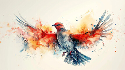 Obraz premium Holy Spirit. Dove on abstract colorful watercolor background. Digital art painting. Illustration. 