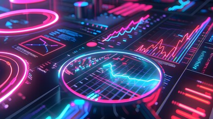 Obraz premium Line graphs seen through a magnifying glass
