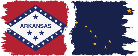 Alaska and Arkansas states grunge brush flags connection, vector