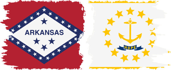 Rhode Island and Arkansas states grunge brush flags connection vector