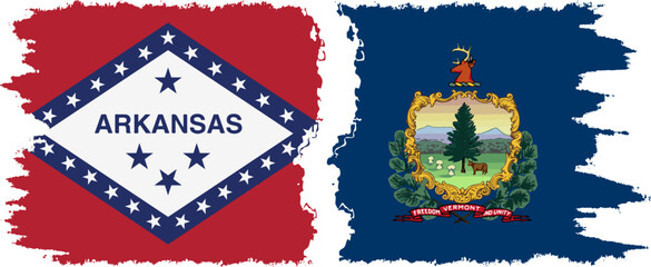 Vermont and Arkansas states grunge brush flags connection vector