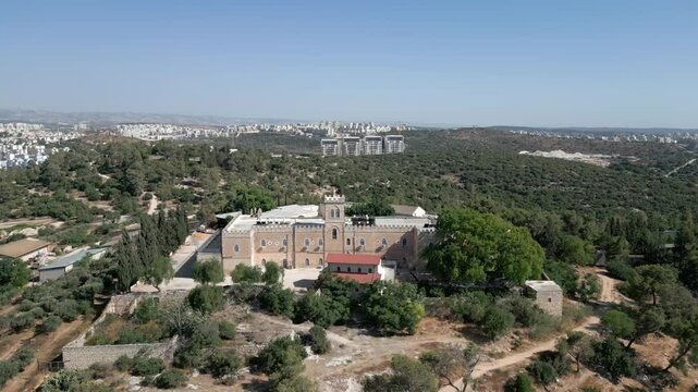 Aerial video over Bet Jamal Monastery Israel
