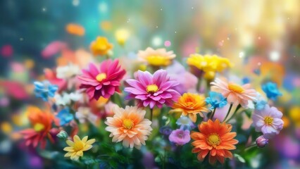 Fototapeta premium Radiant Floral Symphony: A Vibrant Tapestry of Blossoms