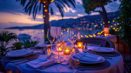 Fototapeta premium Setting table at sunset