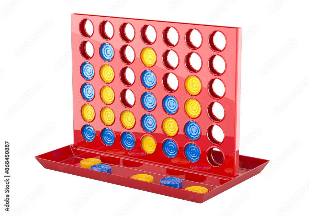 Poster the vertical checkers game. connect four, board game. 3d rendering isolated on transparent backgroun