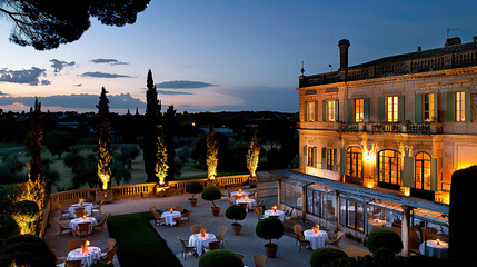 Naklejka premium Hotel with setting tables