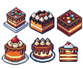 Chocolate Cake Dessert pixel art elements