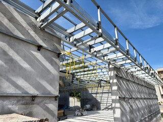Metal engineering structure on a construction site