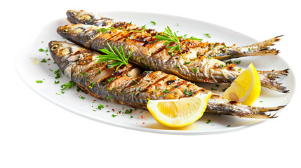 Grilled fish delicacy on transparent background