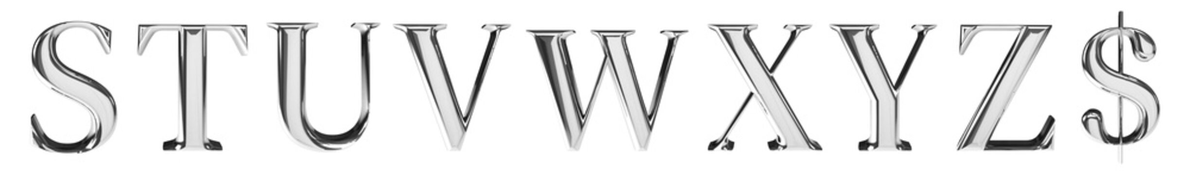 Set of Luxury 3D Metallic Silver Chrome Vintage Letter Alphabet Isolated Ultra High Resolution PNG