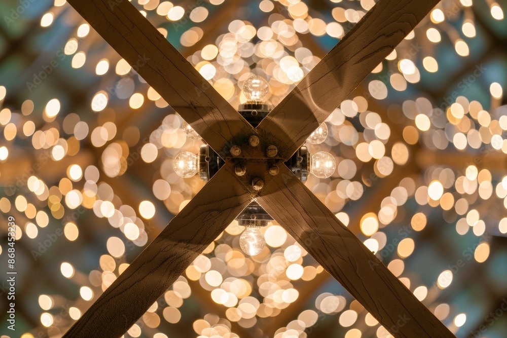 Aufkleber Symmetrical Aerial View of Warm White Fairy Lights Creating Intricate Geometric Patterns, Emphasizing Depth and Texture