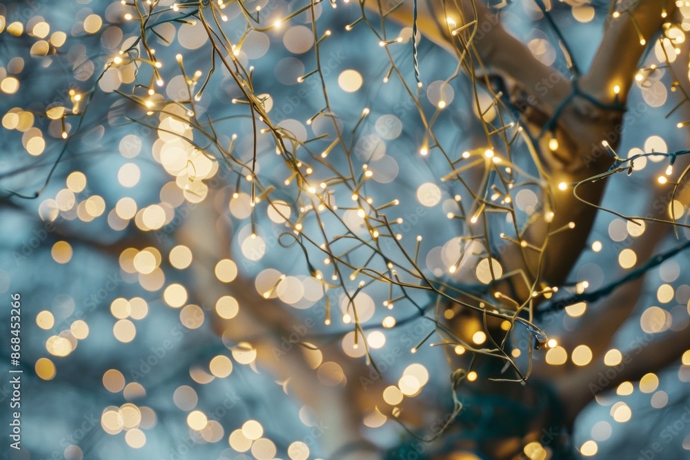 Poster aerial view of intricate geometric pattern created by warm white fairy lights, highlighting textured