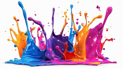 Vivid paint splashes on a white background. Vibrant color explosion with splatters and drops. Perfect for creative and artistic concepts. Contemporary design for digital art and visuals. AI