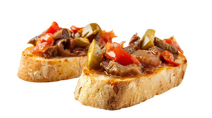 Bruschetta with roasted vegetables on transparent background