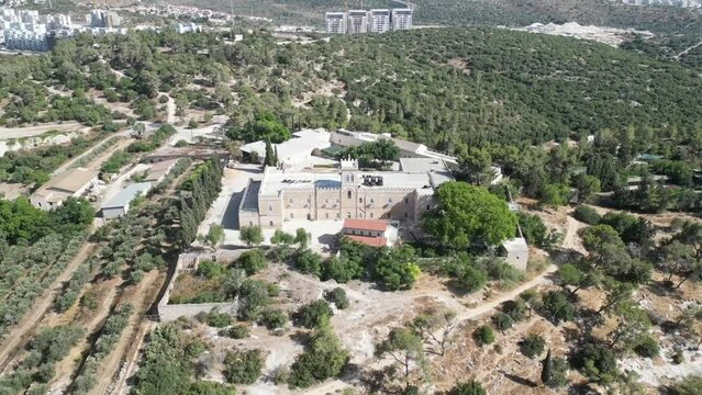 Aerial video over Bet Jamal Monastery Israel
