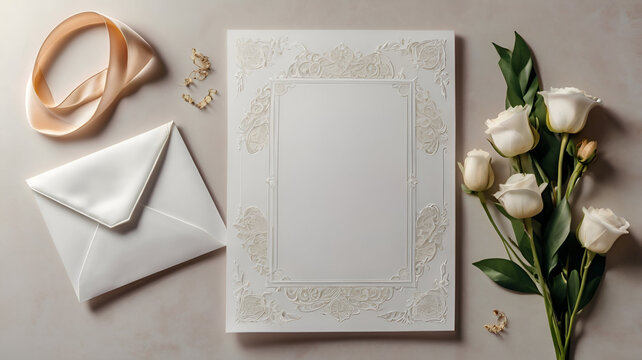 white color wedding invition mockup with elements. generated by Ai.