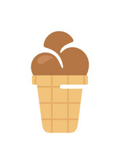 Ice cream scoops in waffle cup graphic design. Chocolate ice cream