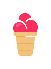 Ice cream scoops in waffle cup graphic design. Strawberry ice cream