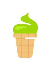 Ice cream in waffle cup graphic design. Pistachio ice cream