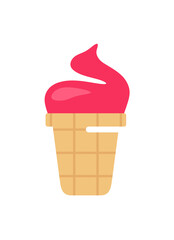 Ice cream in waffle cup graphic design. Strawberry ice cream