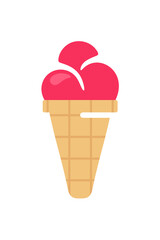 Ice cream scoops in waffle cones graphic design. Strawberry ice cream