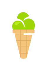 Ice cream scoops in waffle cones graphic design. Pistachio ice cream