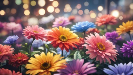 Fototapeta premium Radiant Floral Symphony: A Vibrant Tapestry of Blossoms